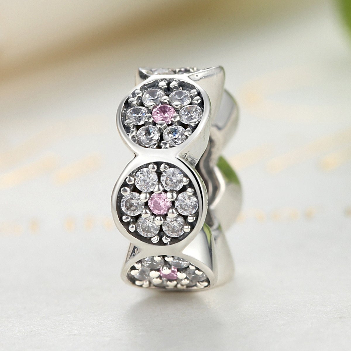 New Arrival 925 Sterling Silver Clearly CZ Pink Silver Spacers Charms fit Bracelet Women Fashion Jewelry  SCC101