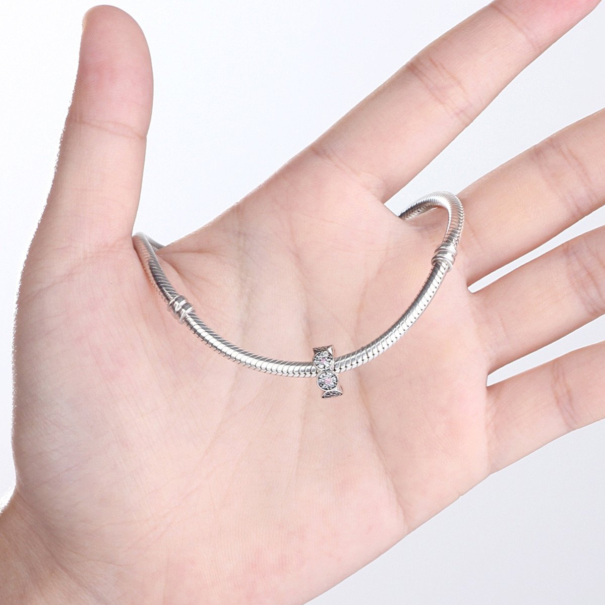 New Arrival 925 Sterling Silver Clearly CZ Pink Silver Spacers Charms fit Bracelet Women Fashion Jewelry  SCC101