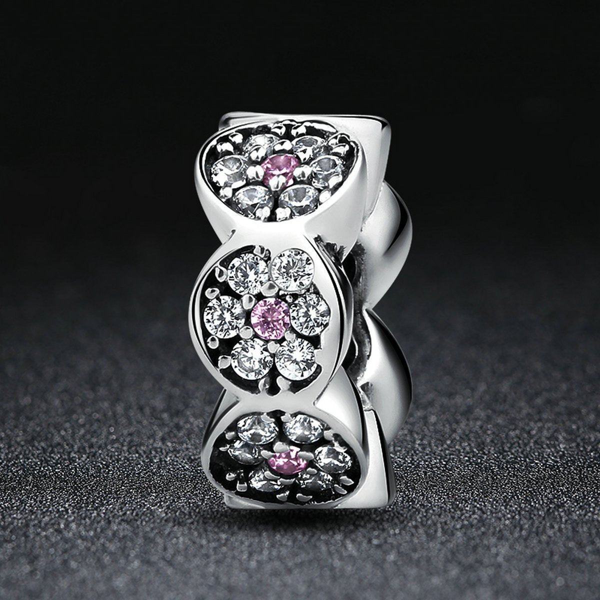 New Arrival 925 Sterling Silver Clearly CZ Pink Silver Spacers Charms fit Bracelet Women Fashion Jewelry  SCC101