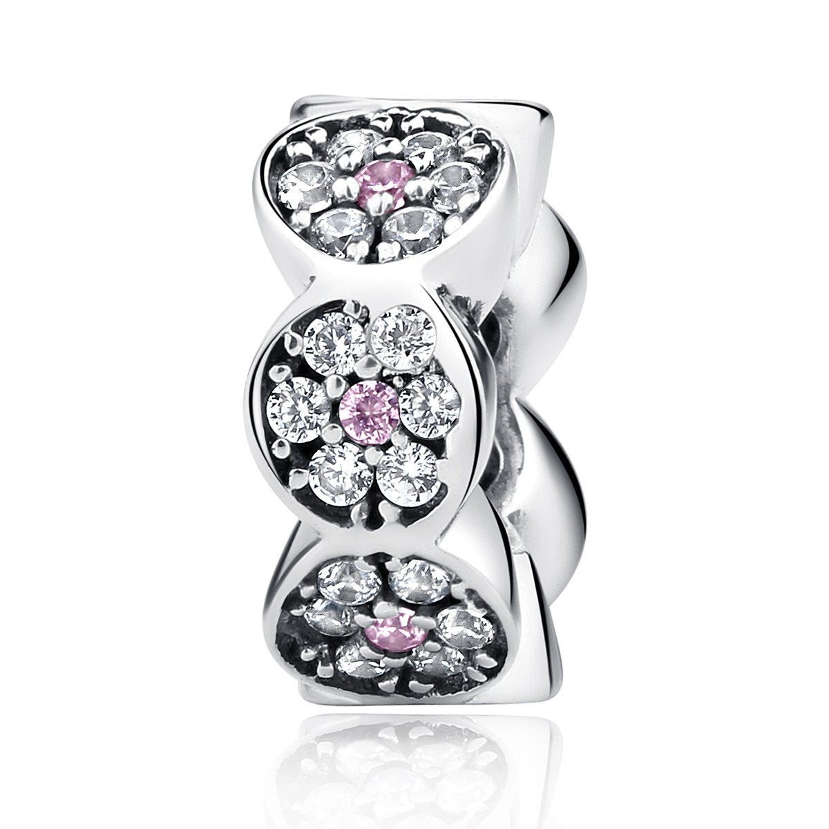 New Arrival 925 Sterling Silver Clearly CZ Pink Silver Spacers Charms fit Bracelet Women Fashion Jewelry  SCC101