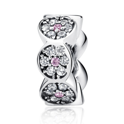 New Arrival 925 Sterling Silver Clearly CZ Pink Silver Spacers Charms fit Bracelet Women Fashion Jewelry  SCC101