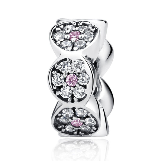 New Arrival 925 Sterling Silver Clearly CZ Pink Silver Spacers Charms fit Bracelet Women Fashion Jewelry  SCC101