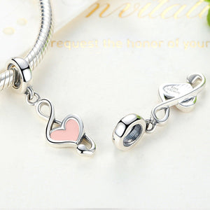 100% 925 Sterling Silver Pink Heart Pendant Music Note Charms Fit Pandora Bracelets Women Fashion DIY Jewelry SCC110