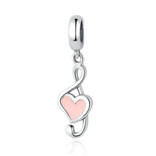 Load image into Gallery viewer, 100% 925 Sterling Silver Pink Heart Pendant Music Note Charms Fit Pandora Bracelets Women Fashion DIY Jewelry SCC110