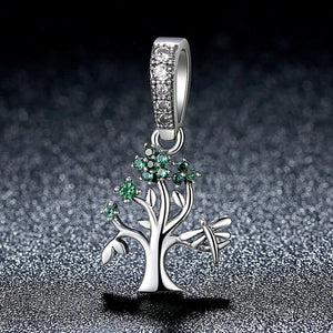 Genuine 925 Sterling Silver Vivid Green Tree of Life Pendant Charms Fit Pandora Bracelets Women DIY Beads & Jewelry Making SCC117