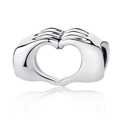 Genuine 925 Sterling Silver Closed Love Hand Heart Beads fit Charms Bracelets DIY Jewelry Accessories SCC125