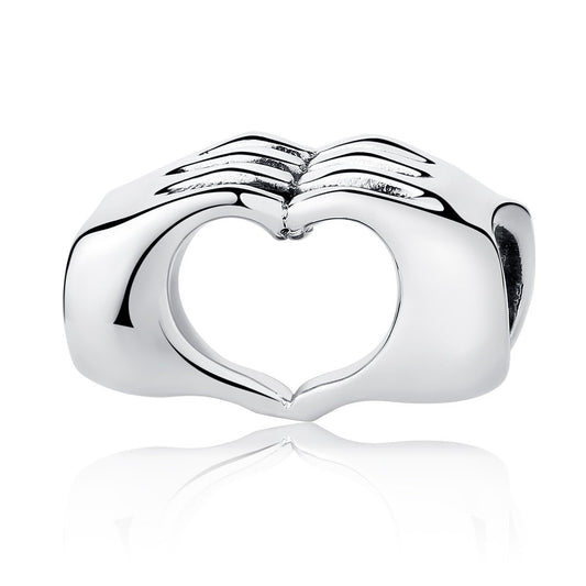 Genuine 925 Sterling Silver Closed Love Hand Heart Beads fit Charms Bracelets DIY Jewelry Accessories SCC125