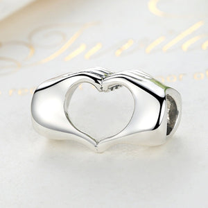 Genuine 925 Sterling Silver Closed Love Hand Heart Beads fit Charms Bracelets DIY Jewelry Accessories SCC125