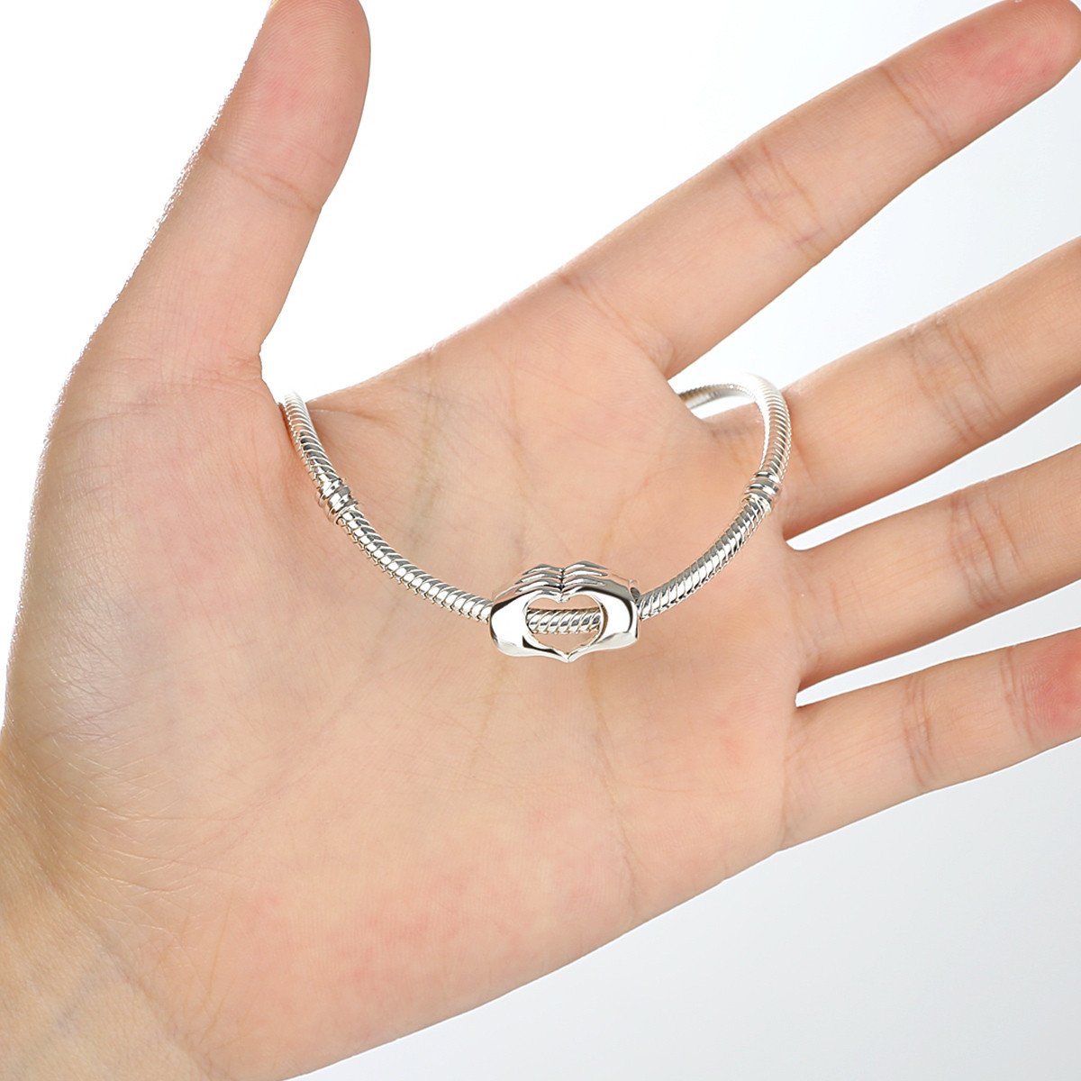 Genuine 925 Sterling Silver Closed Love Hand Heart Beads fit Charms Bracelets DIY Jewelry Accessories SCC125