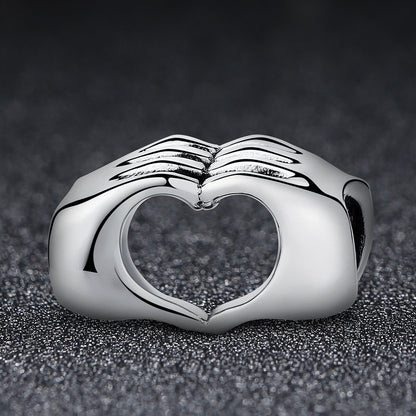 Genuine 925 Sterling Silver Closed Love Hand Heart Beads fit Charms Bracelets DIY Jewelry Accessories SCC125