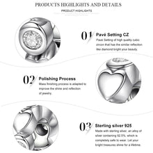 Load image into Gallery viewer, 925 Sterling Silver Deep Love Heart Charm Beads &amp; Clear CZ Spacer fit Bracelet Jewelry Accessories SCC131