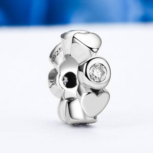 925 Sterling Silver Deep Love Heart Charm Beads & Clear CZ Spacer fit Bracelet Jewelry Accessories SCC131
