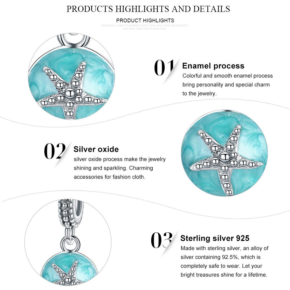 925 Sterling Silver Clear CZ Starfish & Sea Green Enamel Pendant Charm fit Bracelet Jewelry SCC136