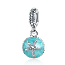 Load image into Gallery viewer, 925 Sterling Silver Clear CZ Starfish &amp; Sea Green Enamel Pendant Charm fit Bracelet Jewelry SCC136