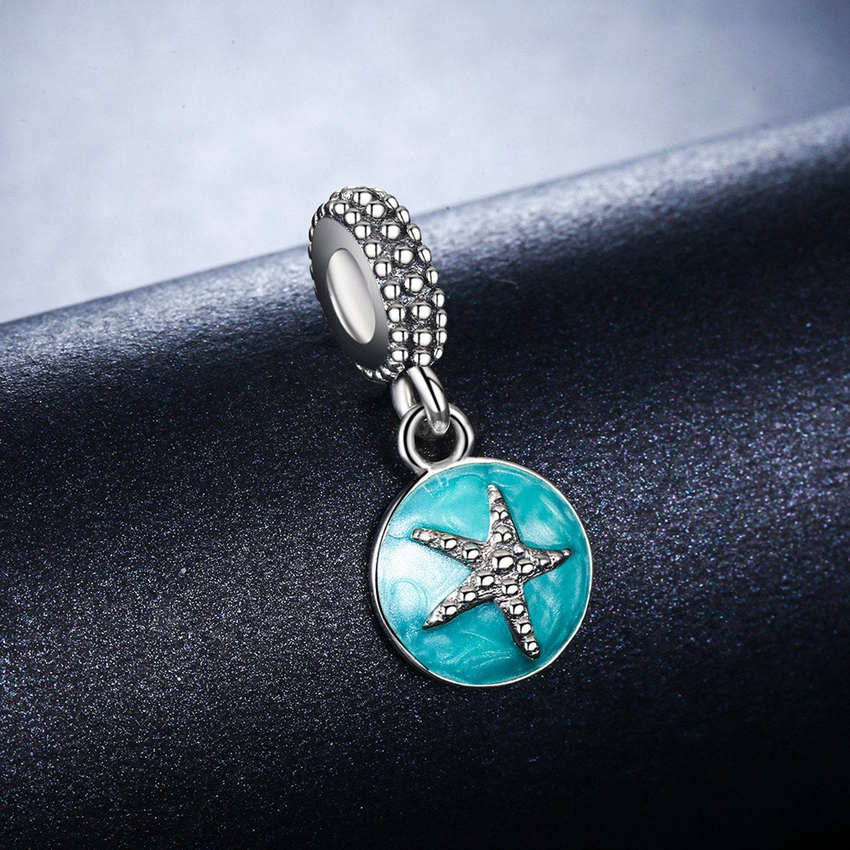 925 Sterling Silver Clear CZ Starfish & Sea Green Enamel Pendant Charm fit Bracelet Jewelry SCC136