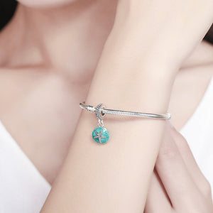 925 Sterling Silver Clear CZ Starfish & Sea Green Enamel Pendant Charm fit Bracelet Jewelry SCC136