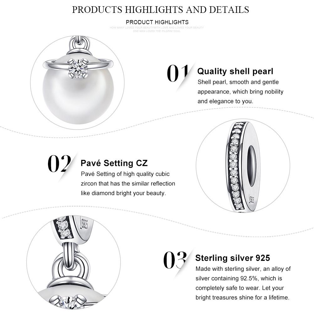 925 Sterling Silver Elegant Imitation Pearl & Clear CZ Crown Pendant Charm fit Bracelet Jewelry SCC137