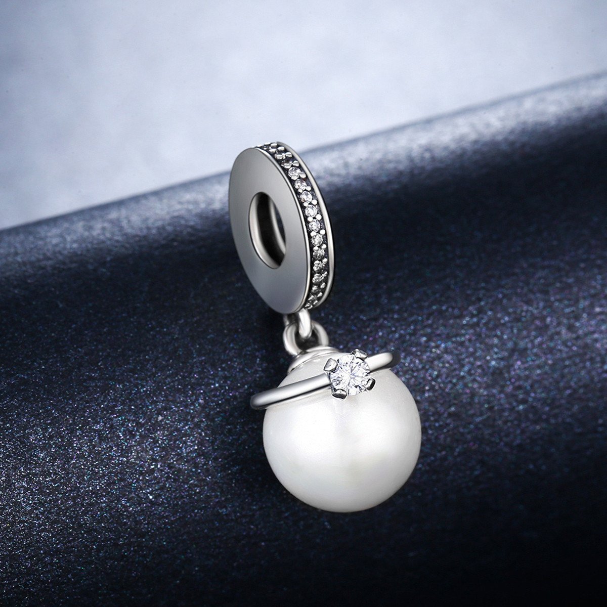 925 Sterling Silver Elegant Imitation Pearl & Clear CZ Crown Pendant Charm fit Bracelet Jewelry SCC137