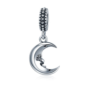 925 Sterling Silver Mr. Moon Smile Face Pendant fit Charm Bracelet DIY Fine Jewelry Gift SCC149