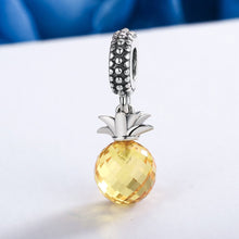 Load image into Gallery viewer, 925 Sterling Silver Summer Yellow Crystal Pineapple CZ, Charm Beads fit Charm Bracelet DIY Jewelry SCC150