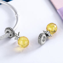 Load image into Gallery viewer, 925 Sterling Silver Summer Yellow Crystal Pineapple CZ, Charm Beads fit Charm Bracelet DIY Jewelry SCC150