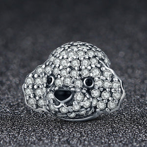 925 Sterling Silver Cute Animal Poodle Crystal CZ Charm Beads fit Charm Bracelet Jewelry Making Gift SCC152