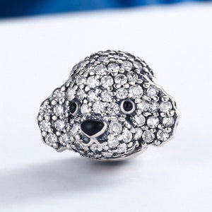 925 Sterling Silver Cute Animal Poodle Crystal CZ Charm Beads fit Charm Bracelet Jewelry Making Gift SCC152