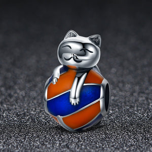 925 Sterling Silver Cute Smile Naughty Cat Colourful Enamel Beads fit Charm Bracelet & Bangles Jewelry SCC161