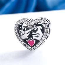 Load image into Gallery viewer, 925 Sterling Silver Commitment To Love Hand Pink Enamel Heart Beads fit Women Charm Bracelets Jewelry Gift SCC166