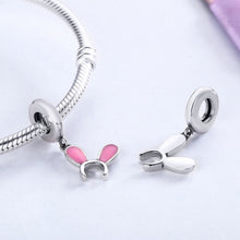 Load image into Gallery viewer, 925 Sterling Silver Sweet Rabbit Ears &amp; Pink Enamel Animal Charms Fit Bracelets DIY Jewelry Making SCC177