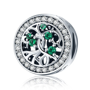 925 Sterling Silver Tree Of Life Green Cubic Zircon Beads Charm fit Women Bracelets DIY Jewelry Gift SCC179