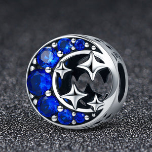 925 Sterling Silver Star & Moon Legend Blue Cubic Zircon Beads Charms fit Women Bracelets DIY Jewelry Gift SCC184