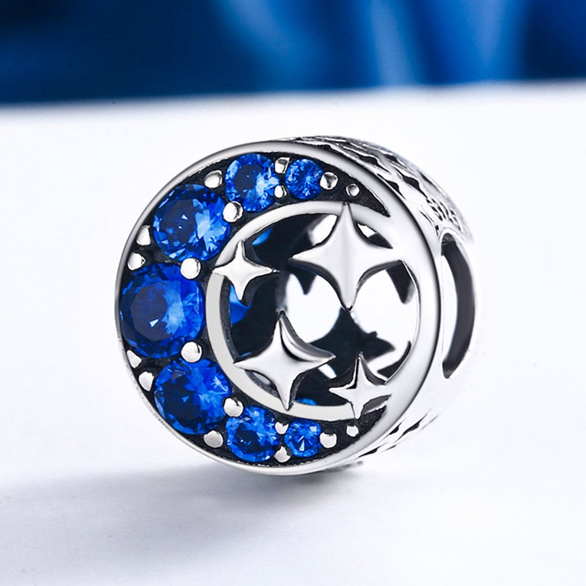 925 Sterling Silver Star & Moon Legend Blue Cubic Zircon Beads Charms fit Women Bracelets DIY Jewelry Gift SCC184