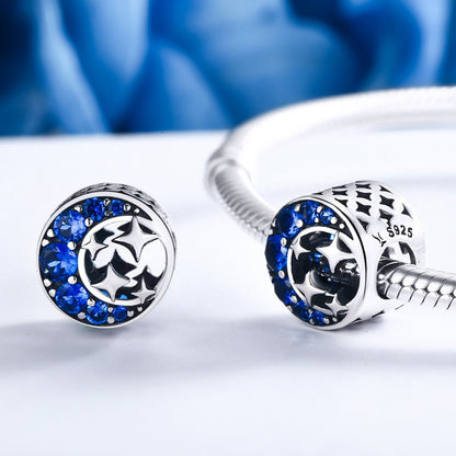 925 Sterling Silver Star & Moon Legend Blue Cubic Zircon Beads Charms fit Women Bracelets DIY Jewelry Gift SCC184