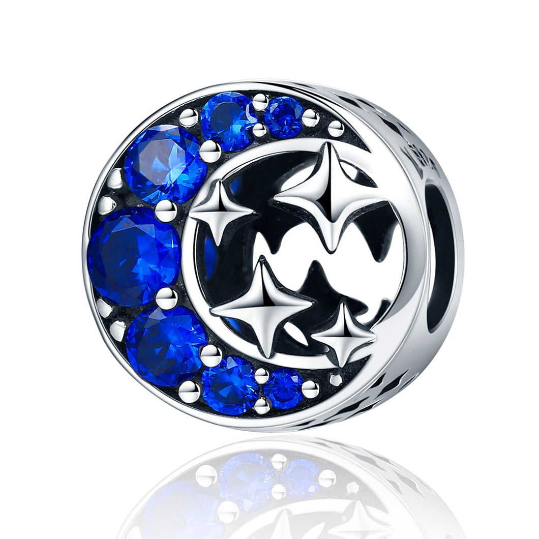 925 Sterling Silver Star & Moon Legend Blue Cubic Zircon Beads Charms fit Women Bracelets DIY Jewelry Gift SCC184