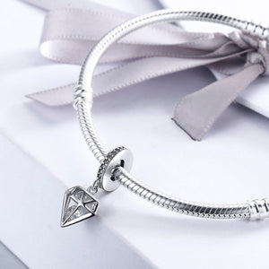 925 Sterling Silver Shining Heart Crystal Diamonds Pendant Charms Beads fit Women Bracelets DIY Jewelry Gift SCC186