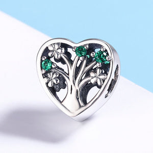 Authentic 925 Sterling Silver Tree of Life Heart Shape Clear CZ Beads fit Women Bracelets Jewelry Gift SCC221