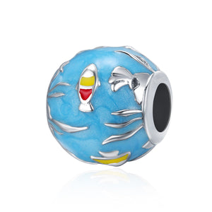 New Design 100% 925 Sterling Silver Undersea World & Blue Enamel Beads fit Charm Bracelets & Bangles Fine jewelry SCC235