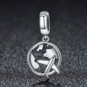 925 Sterling Silver Traveling Dream Map & Plane Charm Beads Fit Charm Bracelets Fashion Jewelry SCC242
