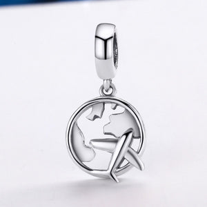 925 Sterling Silver Traveling Dream Map & Plane Charm Beads Fit Charm Bracelets Fashion Jewelry SCC242