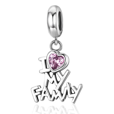 Genuine 925 Sterling Silver I Love My Family Heart Dangle Charms fit Women Charm Bracelets Jewelry Family Gift SCC251