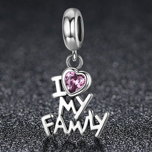 Genuine 925 Sterling Silver I Love My Family Heart Dangle Charms fit Women Charm Bracelets Jewelry Family Gift SCC251
