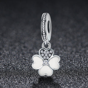 925 Sterling Silver Heart Petals Clover Dangle Charm fit Original Charm Bracelets for Women DIY Jewelry  SCC259