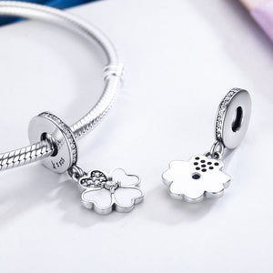 925 Sterling Silver Heart Petals Clover Dangle Charm fit Original Charm Bracelets for Women DIY Jewelry  SCC259