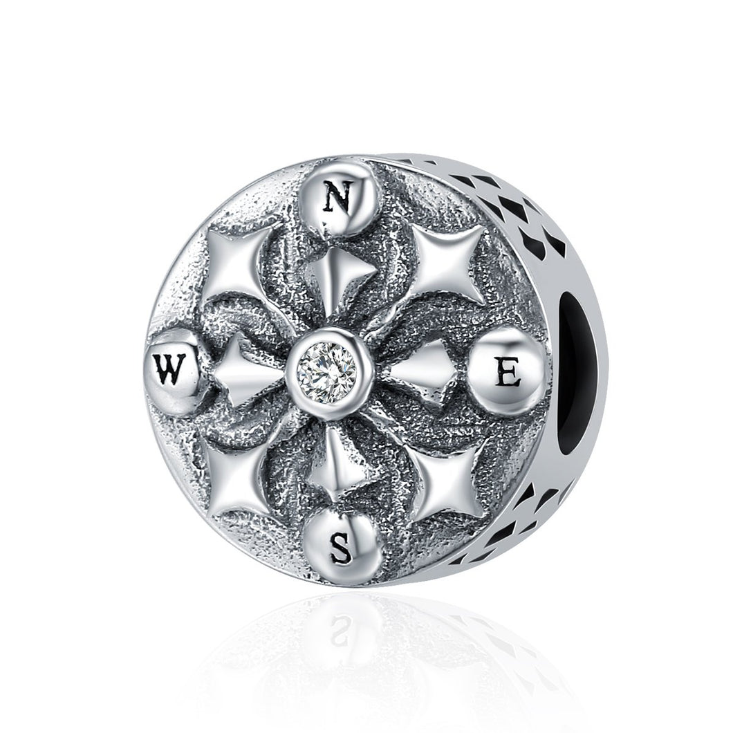 Authentic 100% 925 Sterling Silver Compass Arrow Geometric Charm Beads fit Charm Bracelets Women DIY jewelry SCC278