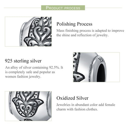 Hot Sale 100% 925 Sterling Silver Fatima Hand Faith Power Beads fit Original Charm Bracelets Women DIY jewelry SCC306