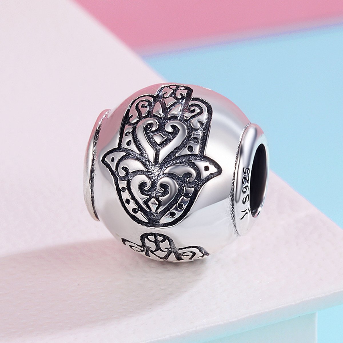 Hot Sale 100% 925 Sterling Silver Fatima Hand Faith Power Beads fit Original Charm Bracelets Women DIY jewelry SCC306