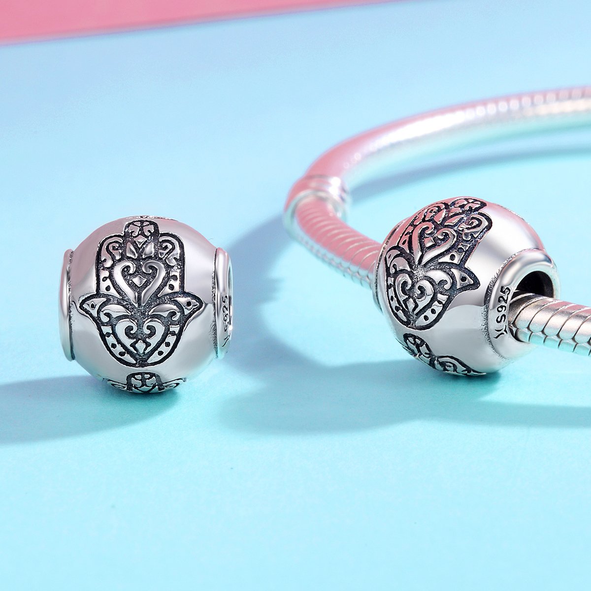 Hot Sale 100% 925 Sterling Silver Fatima Hand Faith Power Beads fit Original Charm Bracelets Women DIY jewelry SCC306