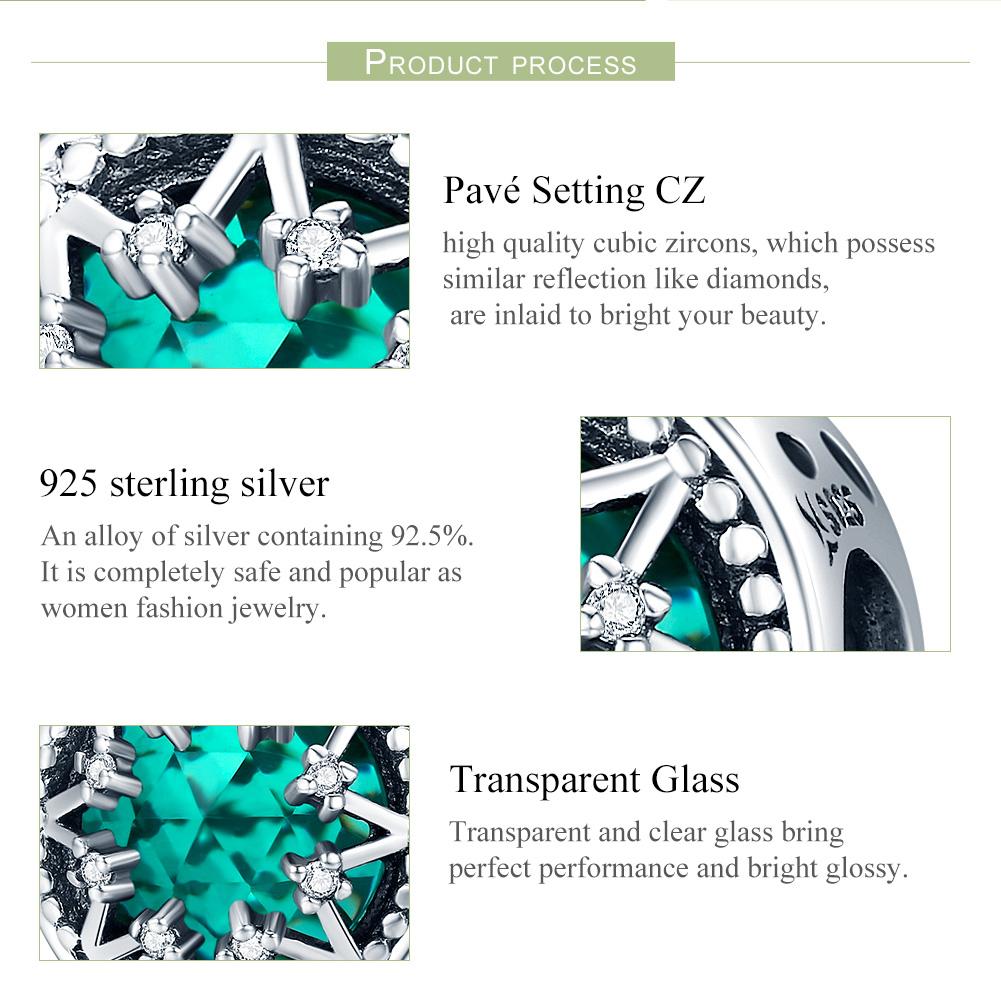 Romantic 925 Sterling Silver Glittering Snowflake Green Crystal Beads fit Women Bracelet Jewelry Christmas Gift SCC308