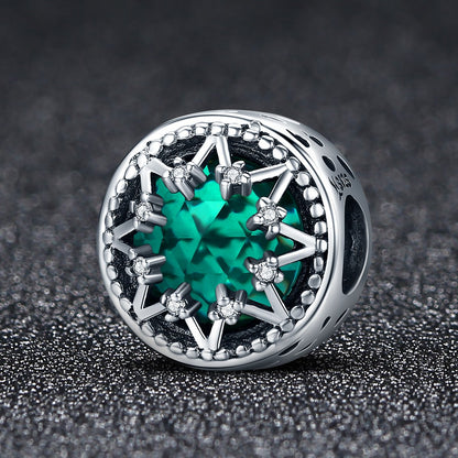 Romantic 925 Sterling Silver Glittering Snowflake Green Crystal Beads fit Women Bracelet Jewelry Christmas Gift SCC308